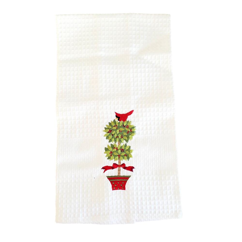 Vintage C&F Enterprises Holiday Cardinal & Holly Plant Embroidered Hand Towel